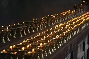 Images Dated 25th April 2011: A long line of butter lamps burning at the Changangkha Temple, a fine 15th century temple