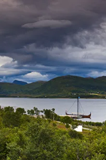 Nautical Theme Prints: Longship on fjord, Lofotr Viking Museum, Vestvagoy, Lofoten Islands, Nordland, Norway