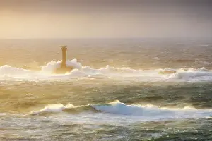 Longships Lighthouse during Storm Eunice 18th February 2022, Lands End, Cornwall, England, UK