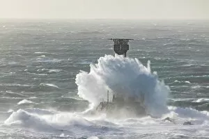 Wind Gallery: Longships Lighthouse during Storm Eunice 18th February 2022, Lands End, Cornwall, England, UK