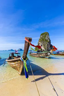 Longtail boats on, Phra Nang beach, Railay Peninsula, Krabi Province, Thailand