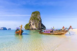 Longtail boats on, Phra Nang beach, Railay Peninsula, Krabi Province, Thailand