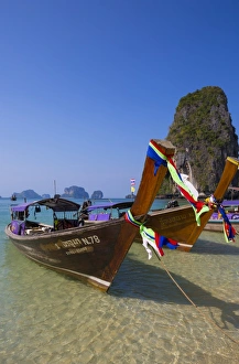 Longtail boats on Phra Nang beach, Railay Peninsula, Krabi Province, Thailand