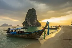 Images Dated 1st February 2016: Longtail boats on Phra Nang beach, Railay Peninsula, Krabi Province, Thailand
