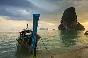 Images Dated 5th February 2016: Longtail boats on Phra Nang beach, Railay Peninsula, Krabi Province, Thailand