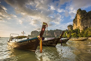 Ao Nang Prints: Longtail boats on West Railay beach, Railay Peninsula, Krabi Province, Thailand