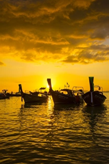 Beach Prints: Longtail boats on West Railay beach, Railay Peninsula, Krabi Province, Thailand