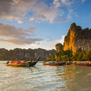 Beach Prints: Longtail boats on West Railay beach, Railay Peninsula, Krabi Province, Thailand