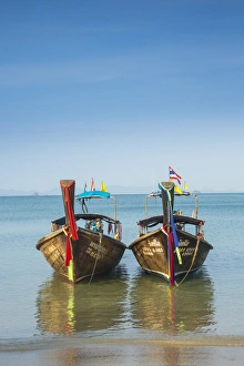 Beach Prints: Longtail boats on West Railay beach, Railay Peninsula, Krabi Province, Thailand