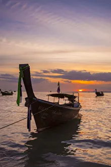Longtail boats on West Railay beach, Railay Peninsula, Krabi Province, Thailand Longtail boats on West Railay beach, Railay Peninsula, Krabi Province, Thailand
