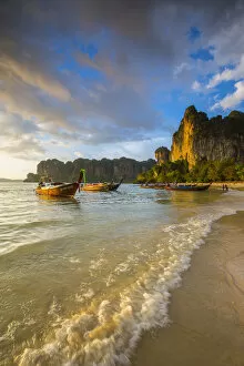 Images Dated 5th February 2016: Longtail boats on West Railay beach, Railay Peninsula, Krabi Province, Thailand