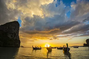 Images Dated 5th February 2016: Longtail boats on West Railay beach, Railay Peninsula, Krabi Province, Thailand