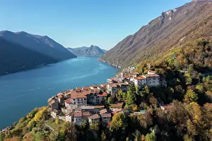 Lake Lugano Prints: A look at the rough stone walls of the houses in the idyllic village of Castello