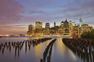 East River Prints: Looking out from Brooklyn Park to Lower Manhatten, New York, USA