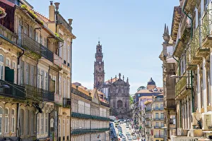 Torre Dos Clerigos Prints: Looking towards Clerigos Tower and Clerigos Church, Porto, Portugal, Europe