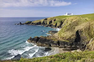 Images Dated 8th April 2022: Looking across Housel Bay to The Lizard Peninsula and Lighthouse, Lizard, Cornwall, England