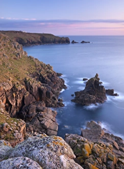 Looking towards Lands End from the cliffs above Sennen, Cornwall, England. Spring