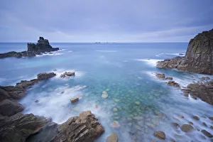 Longships Lighthouse Prints: Looking towards Longships lighthouse from Lands End, Cornwall, England. Winter