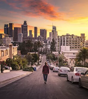 Images Dated 31st January 2020: Los Angeles Downtown at sunset as seen from Figueroa district