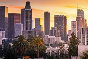 Los Angeles Downtown at sunset as seen from Figueroa district