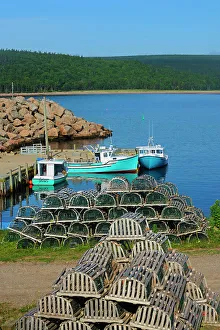 Loster traps and boat Neils Harbour Nova Scotia, Canada