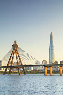Contemporary Architecture Prints: Lotte World Tower and Olympic Bridge, Seoul, South Korea