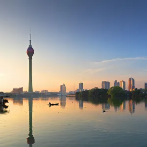 Images Dated 10th June 2019: Lotus Tower on Beira Lake at dawn, Colombo, Sri Lanka