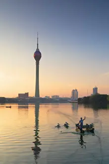Lotus Tower on Beira Lake at sunrise, Colombo, Sri Lanka