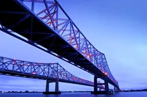 Mississippi River Prints: Louisiana, New Orleans, Crescent City Connection Bridges, Twin Cantilever Bridges