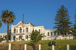 Images Dated 15th March 2022: Low angle facade of Museo Naval Y Maritimo against clear blue sky, Playa Ancha, Valparaiso