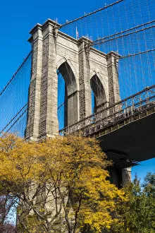 Suspension Bridge Collection: Low angle view of Brooklyn Bridge, Brooklyn, New York, USA