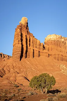 Low angle view of Chimney Rock and solitary tree, Capitol Reef National Park, Utah Low angle view of Chimney Rock and solitary tree, Capitol Reef National Park, Utah