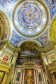 Baroque Style Prints: Low angle view of the decorated golden dome inside San Gennaro chapel
