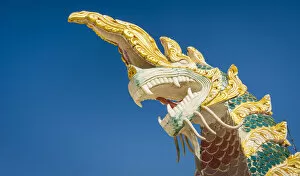 Burmese Gallery: Low angle view of dragon statue at Maha Bodhi Tahtaung, Monywa, Monywa Township