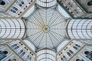 Historic Building Prints: Low angle view of the glass dome ceiling of Galleria Umberto I, Naples, Campania, Italy