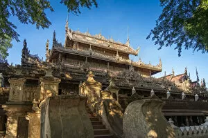 Mandalay Collection: Low angle view of Shwenandaw Monastery made of teak wood, Mandalay, Mandalay Region
