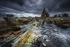 Images Dated 13th July 2020: Low tide at Playa de Campiecho during a storm afternoon, Asturias, Spain
