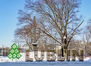 Lublin Voivodeship Prints: Lublin Letters, Lithuanian Square, winter, Lublin, Lublin Voivodeship, Poland