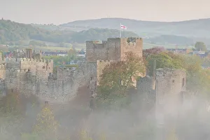 Shropshire Prints: Ludlow Castle at dawn on a misty autumnal morning