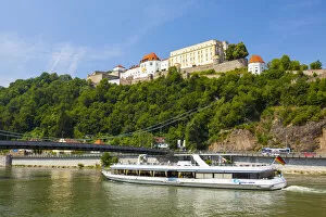 Luitpold Bridge across Danube River with Fortress Oberhaus, Veste Oberhaus, Passau