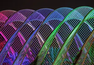 Valencia Prints: L'Umbracle covered garden, floodlit at night
