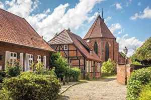Brick Gothic Prints: Luner church path with view to Lune Monastery, Luneburg, Lower Saxony, Germany