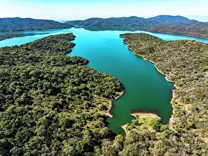 Reservoir Prints: Lush vegetation at Embalse Las Maderas artificial lake, El Carmen, Jujuy, Argentina