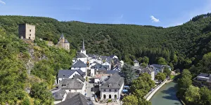 Esch Sur Sure Prints: Luxembourg, Esch-sur-Sure, Sure river and Castle