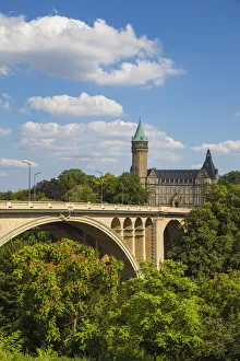 Luxembourg, Luxembourg City, Adolphe bridge, Petrusse Park and the National savings bank