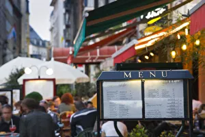 Luxembourg, Luxembourg City, Place d Armes, outdoor cafe menu Luxembourg, Luxembourg City, Place d Armes, outdoor cafe menu
