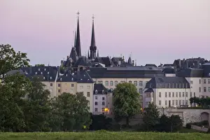Catholic Churches Prints: Luxembourg, Luxembourg City, View of Ramparts and spires of Our Lady of Luxembourg