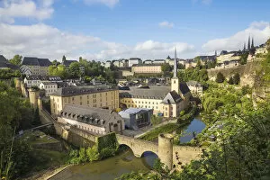 Luxembourg, Luxembourg City, View of Stierchen stone footbridge, Neimenster Abbey