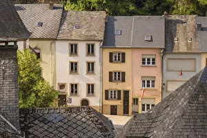 Luxembourg, Vianden, Pastel-coloured houses and shops on Rue Grande