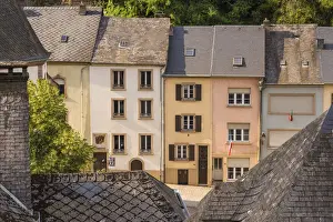 City Centre Prints: Luxembourg, Vianden, Pastel-coloured houses and shops on Rue Grande